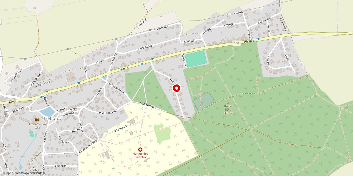 Mapa s vyznačeným sídlem firmy: Na Šumavě 138, Třebotov 252 26